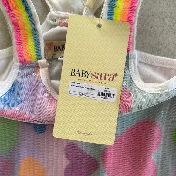 Baby Sara Little Girl’s Pastel Striped Sequin Heart A-Line Dress - Picture 6 of 7